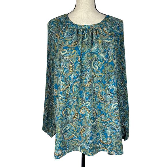J. Jill Large Tunic Top Paisley Slits Keyhole Long Balloon Sleeves Round Neck - Picture 1 of 10
